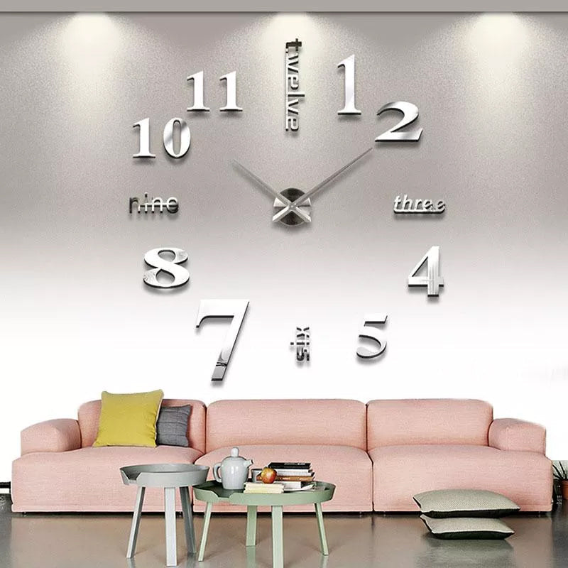 Frameless DIY Wall Clock Acrylic Numbers Silent Movement