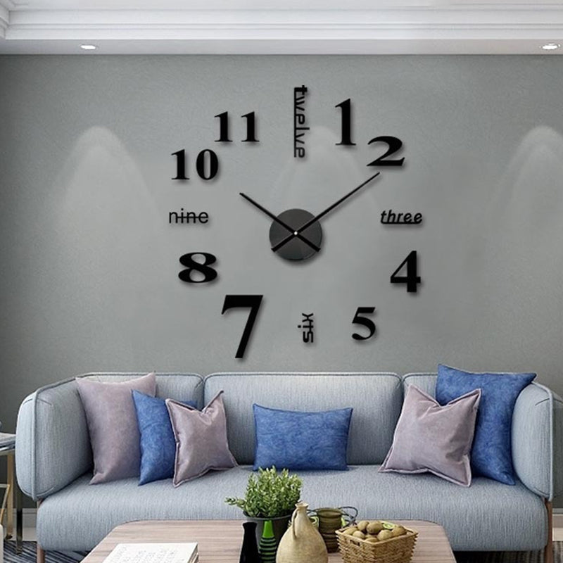 Frameless DIY Wall Clock Acrylic Numbers Silent Movement