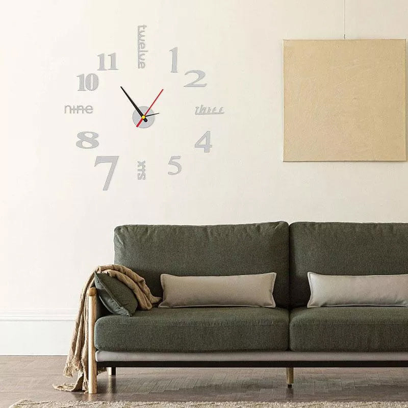 Frameless DIY Wall Clock Acrylic Numbers Silent Movement
