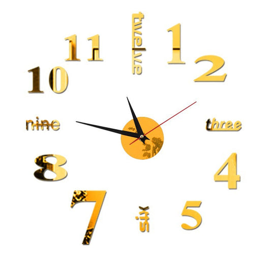 Frameless DIY Wall Clock Acrylic Numbers Silent Movement