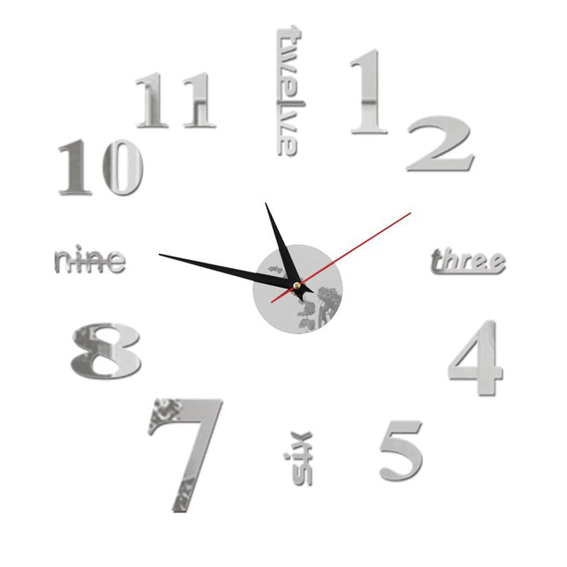 Frameless DIY Wall Clock Acrylic Numbers Silent Movement