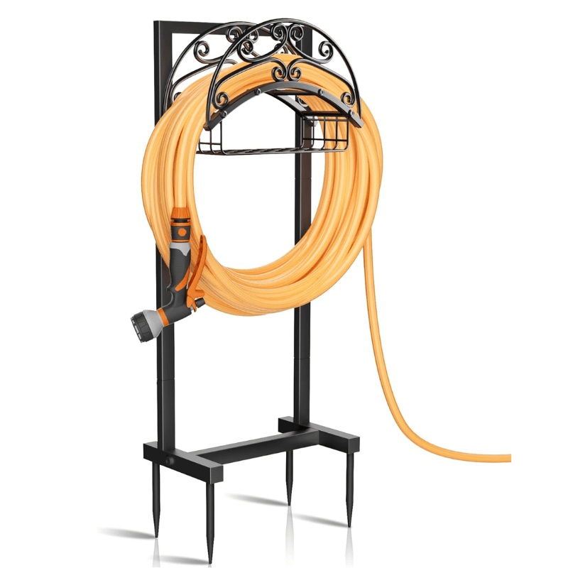 Freestanding Garden Hose Holder with Basket 150 ft