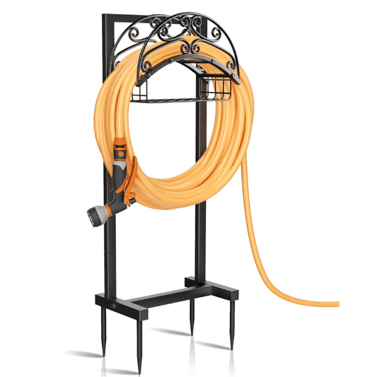 Freestanding Garden Hose Holder with Basket 150 ft