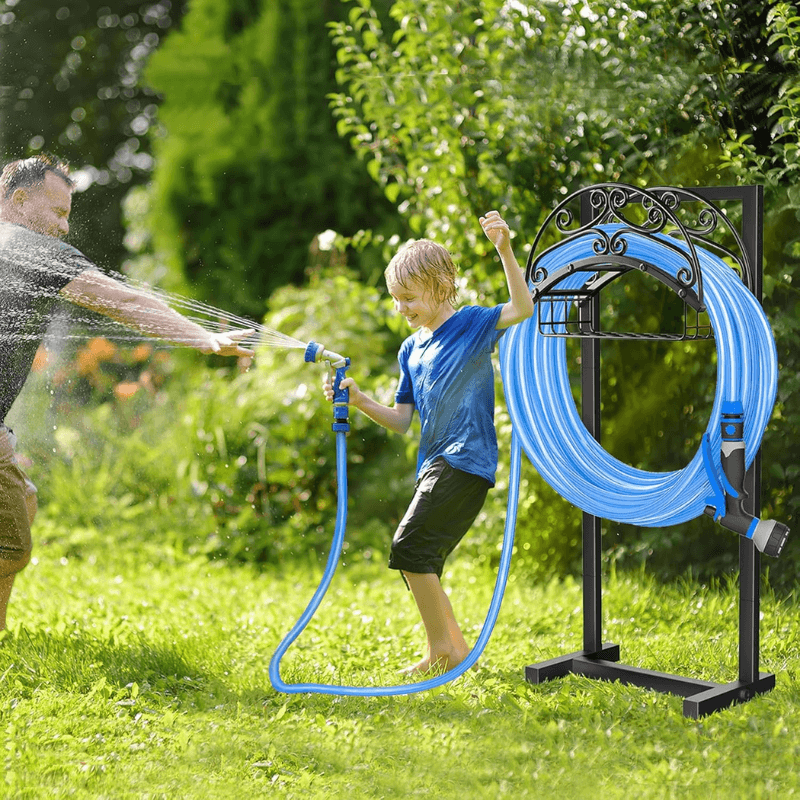 Freestanding Garden Hose Holder with Basket 150 ft