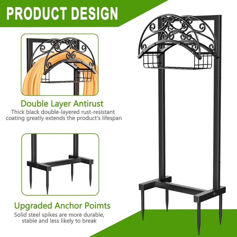 Freestanding Garden Hose Holder with Basket 150 ft