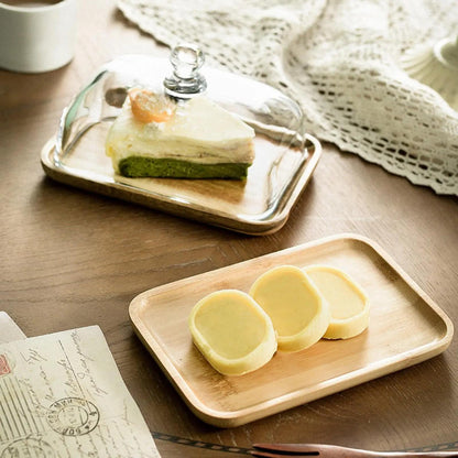 Glass Dome Butter Dish with Bamboo Base 6.7 x 4.3 Inches