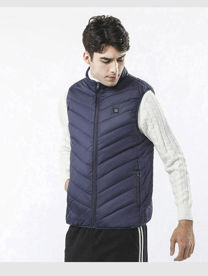 Stand Collar Zippered Vest with Power Button