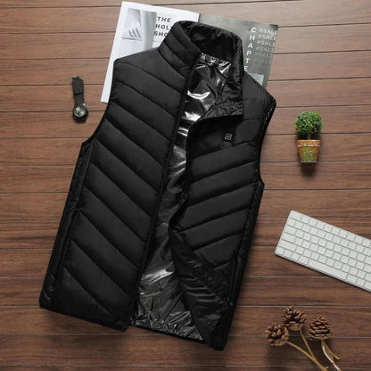 Stand Collar Zippered Vest with Power Button