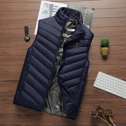Stand Collar Zippered Vest with Power Button
