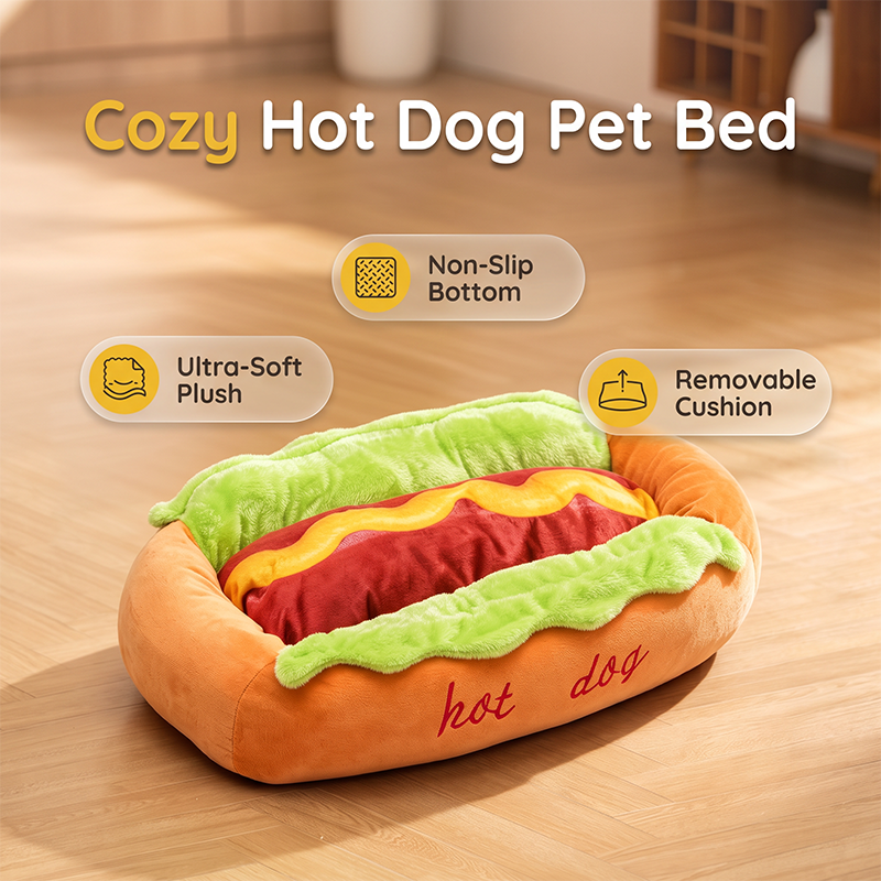 Hot Dog Shaped Pet Bed for Cats and Dogs Set of 2