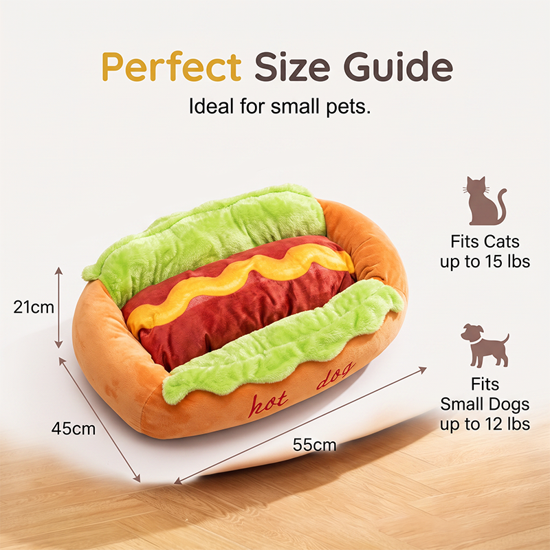 Hot Dog Shaped Pet Bed for Cats and Dogs Set of 2