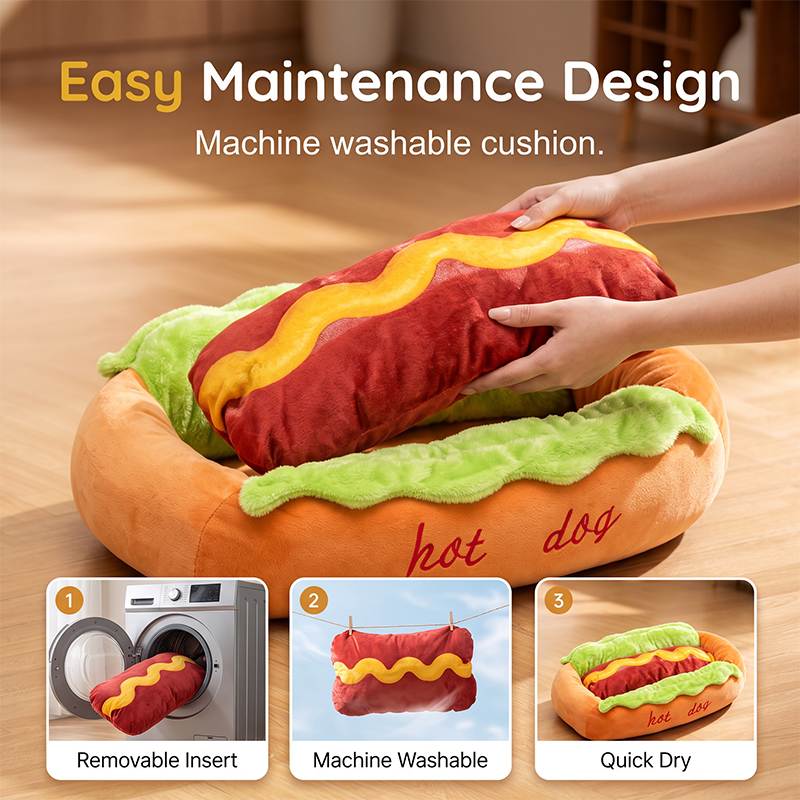 Hot Dog Shaped Pet Bed for Cats and Dogs Set of 2