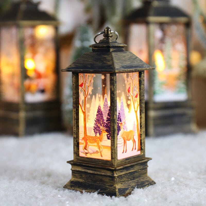LED Christmas Lantern with Swirling Glitter 5.1 Inch Set of 2