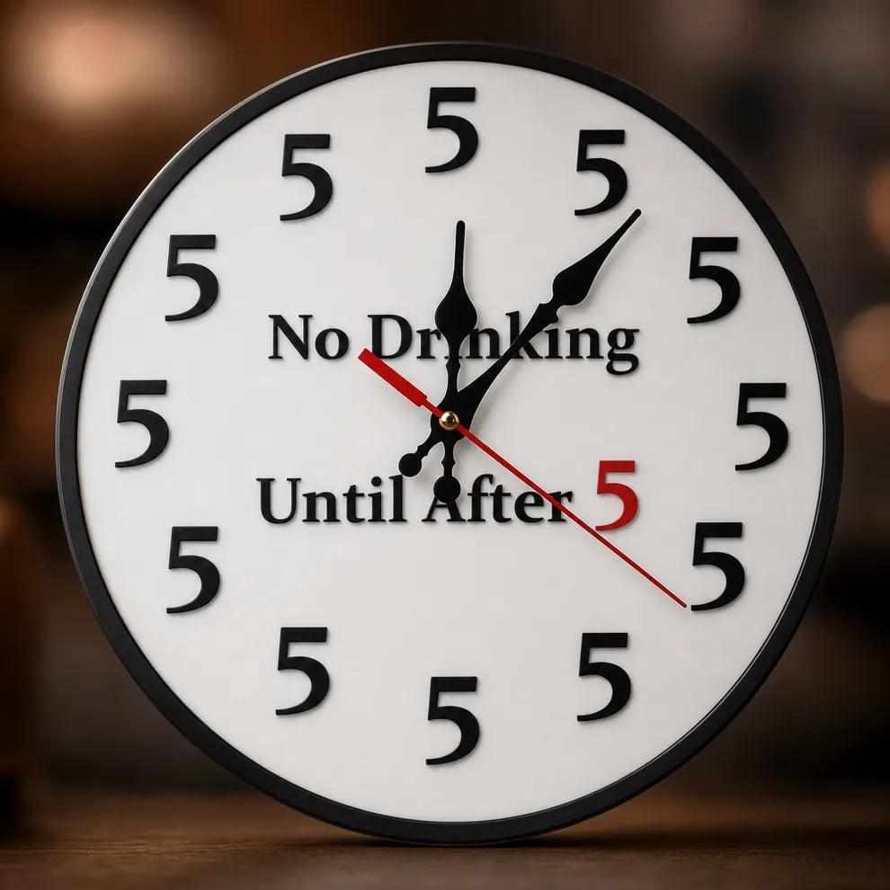 No Drinking Until After 5 Wall Clock Round 12 Inch Silent
