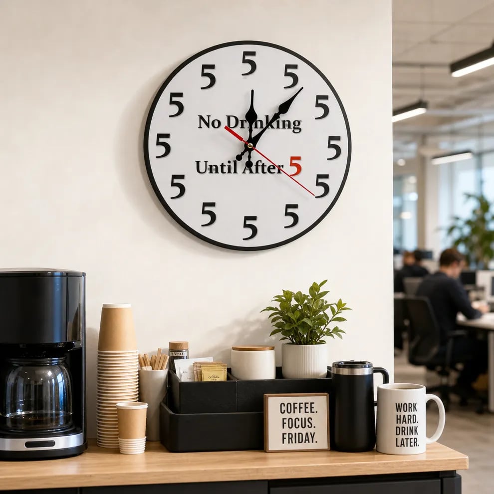 No Drinking Until After 5 Wall Clock Round 12 Inch Silent
