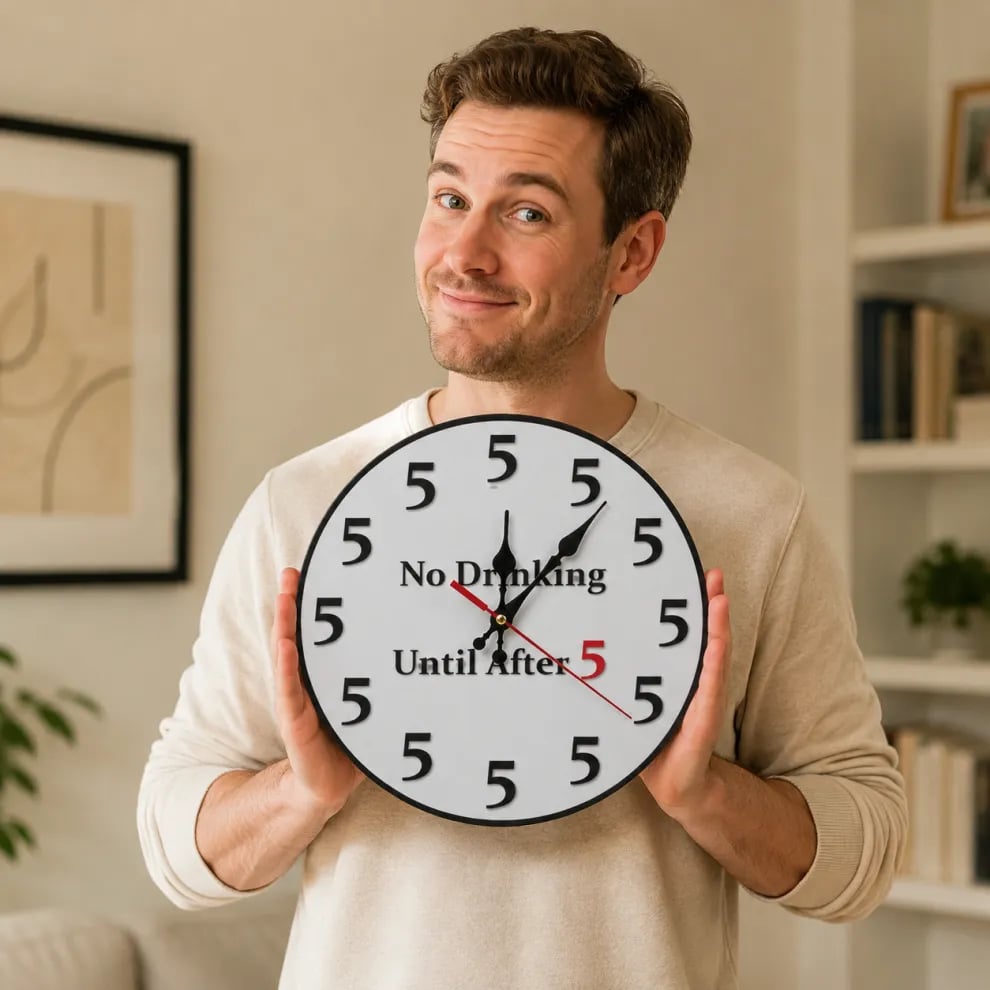 No Drinking Until After 5 Wall Clock Round 12 Inch Silent