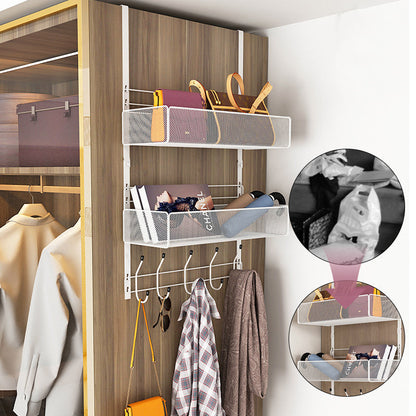Over the Door Organizer Rack with 2 Baskets and Hooks 27.6 Inch