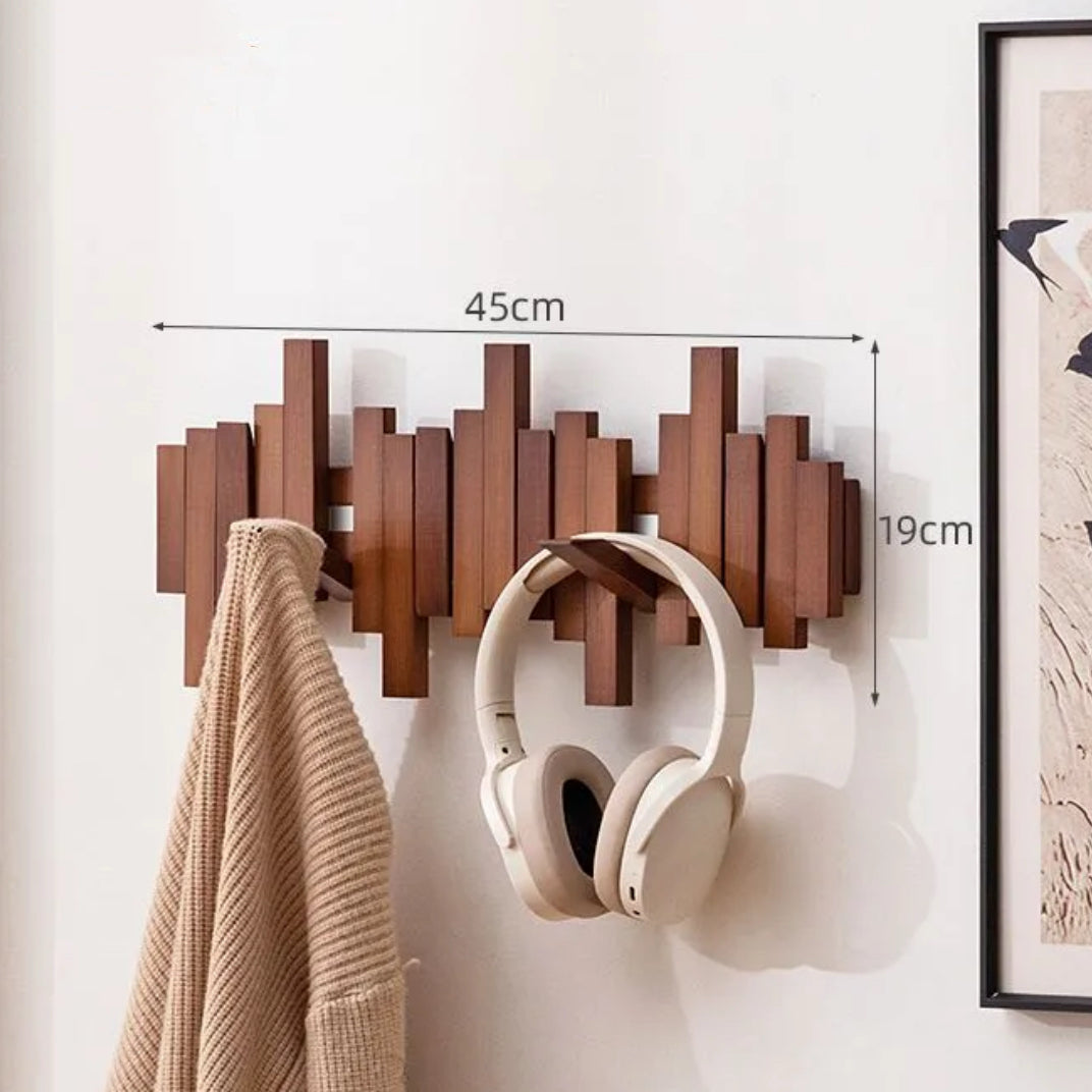 Piano Key Wall Coat Rack with 5 Flip Hooks No Drill 16 Inch
