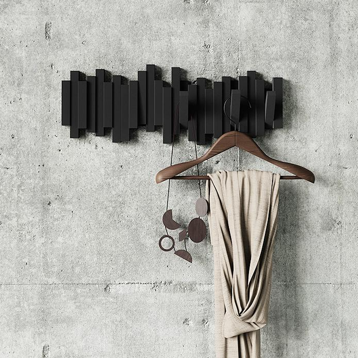 Piano Key Wall Coat Rack with 5 Flip Hooks No Drill 16 Inch