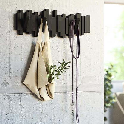 Piano Key Wall Coat Rack with 5 Flip Hooks No Drill 16 Inch