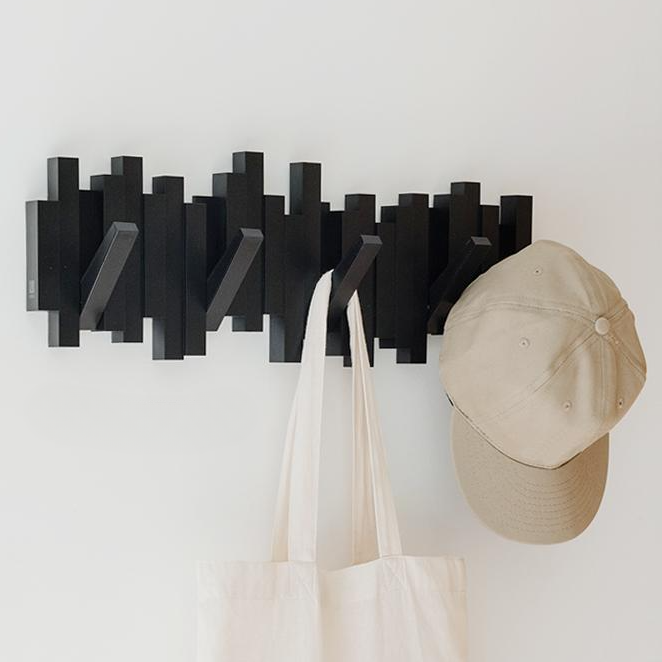 Piano Key Wall Coat Rack with 5 Flip Hooks No Drill 16 Inch