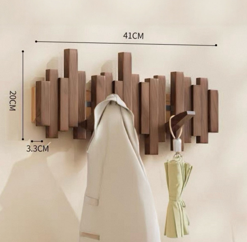 Piano Key Wall Coat Rack with 5 Flip Hooks No Drill 16 Inch
