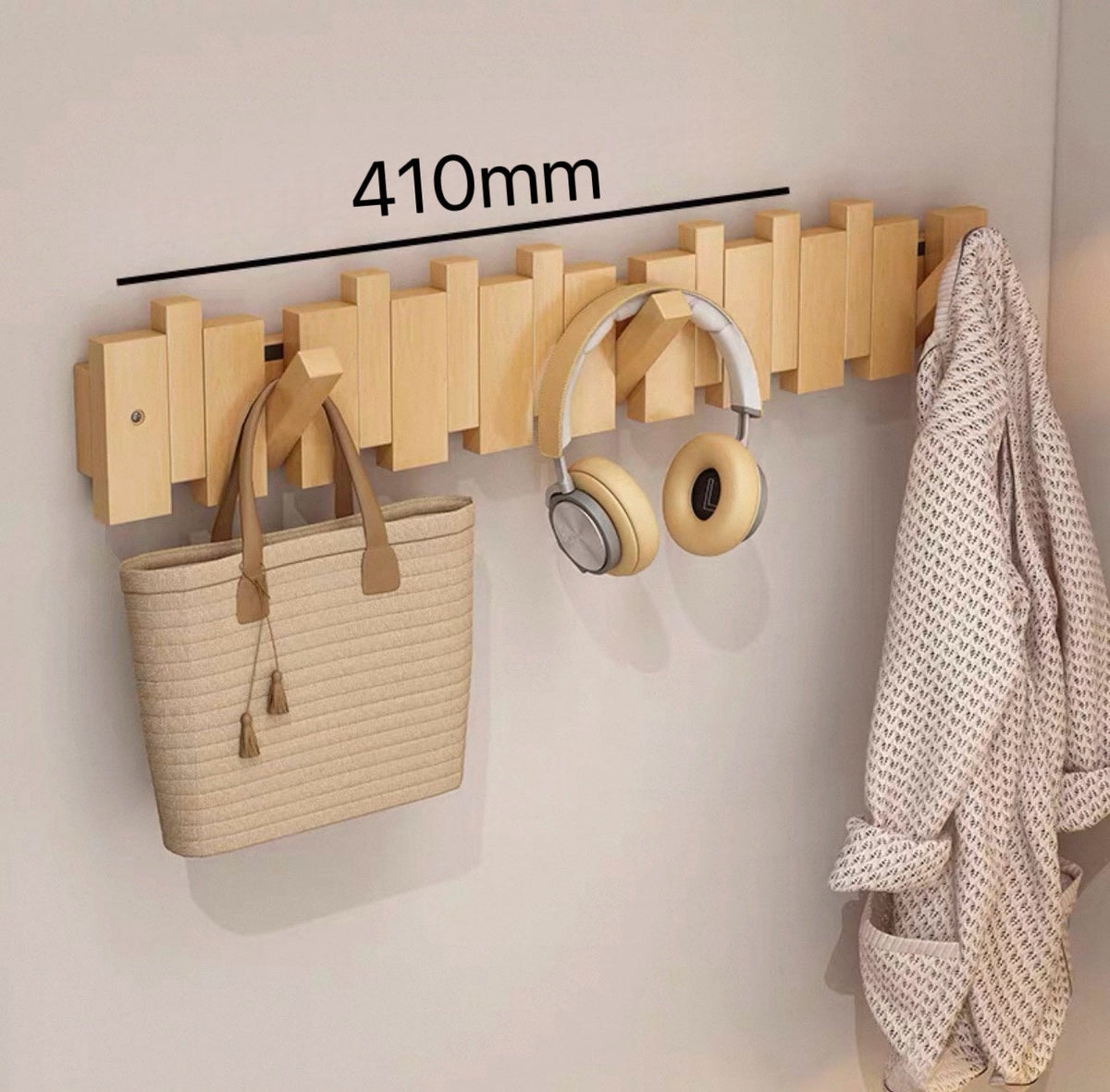 Piano Key Wall Coat Rack with 5 Flip Hooks No Drill 16 Inch