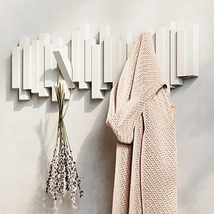 Piano Key Wall Coat Rack with 5 Flip Hooks No Drill 16 Inch