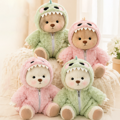 Plush Bear in Dinosaur Suit Stuffed Toy Set of 3