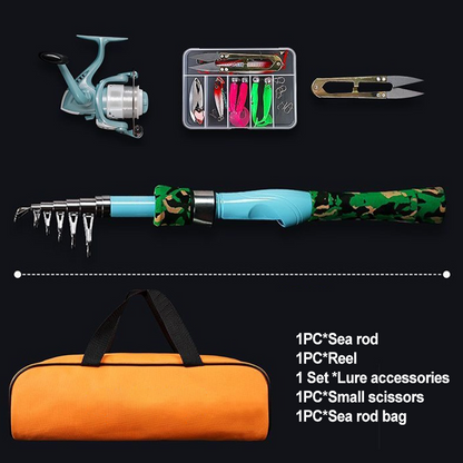 Portable Fishing Rod and Reel Kit 11 inch Folded Set of 2