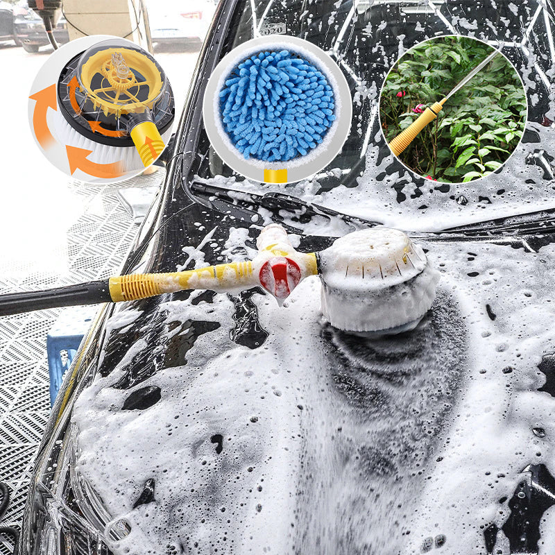 Rotating Car Wash Brush with Extension Pole 47 Inch Hose Powered