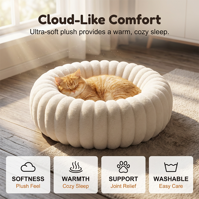Round Plush Donut Pet Bed for Cats and Dogs