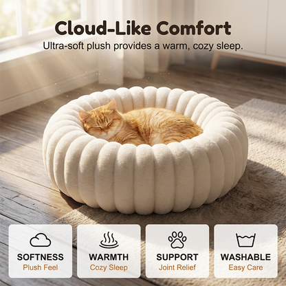 Round Plush Donut Pet Bed for Cats and Dogs