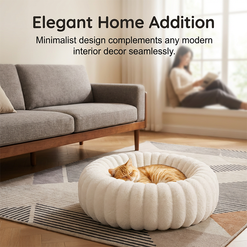 Round Plush Donut Pet Bed for Cats and Dogs