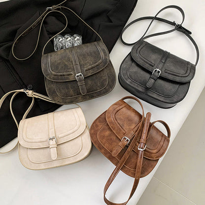 Saddle Crossbody Bag Faux Leather 41.7 Inch Strap