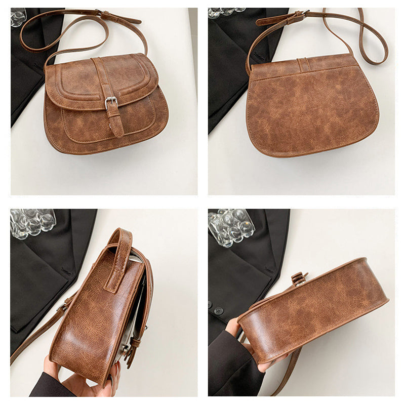 Saddle Crossbody Bag Faux Leather 41.7 Inch Strap