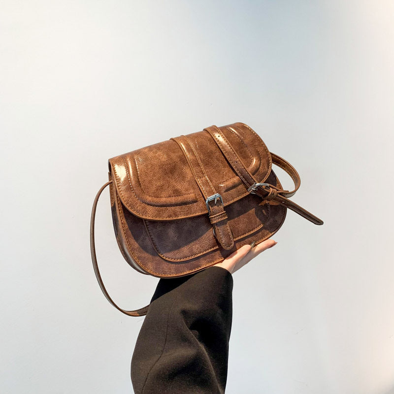 Saddle Crossbody Bag Faux Leather 41.7 Inch Strap
