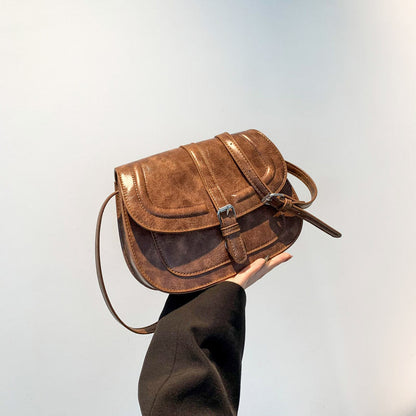 Saddle Crossbody Bag Faux Leather 41.7 Inch Strap
