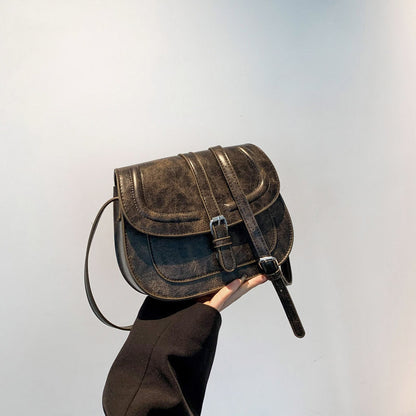 Saddle Crossbody Bag Faux Leather 41.7 Inch Strap