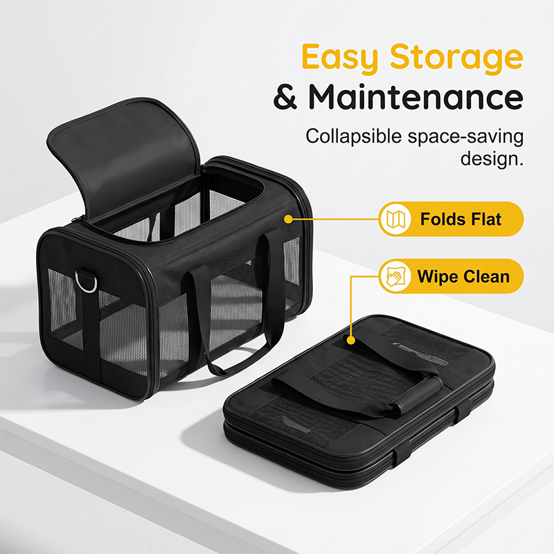 Soft Sided Pet Carrier Mesh Panels 16.5 x 9.4 x 9.8 Inch Black