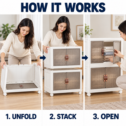 Stackable Storage Bins with Clear Doors and Wheels