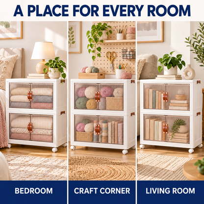 Stackable Storage Bins with Clear Doors and Wheels