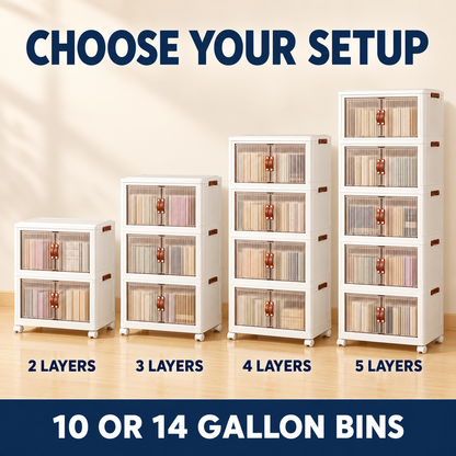 Stackable Storage Bins with Clear Doors and Wheels