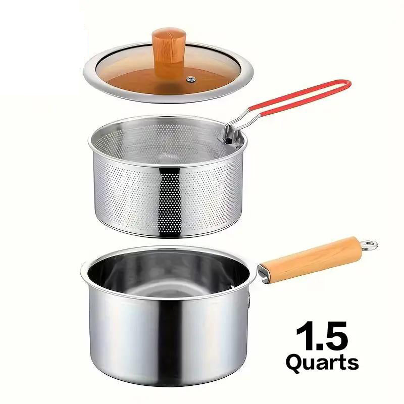 Stainless Steel Frying Pot 7.1 inch 1.5 Quart Set of 2