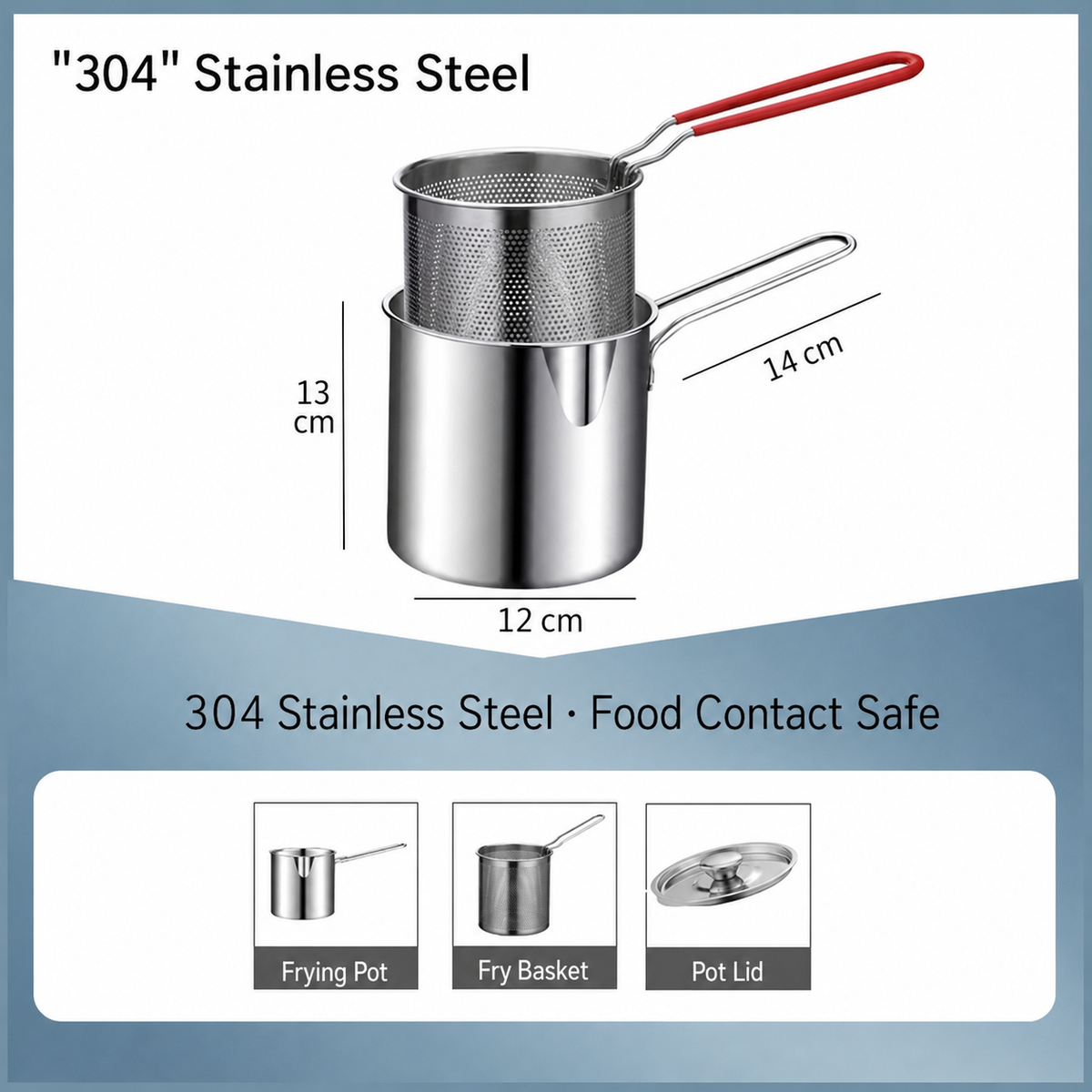 Stainless Steel Frying Pot 7.1 inch 1.5 Quart Set of 2