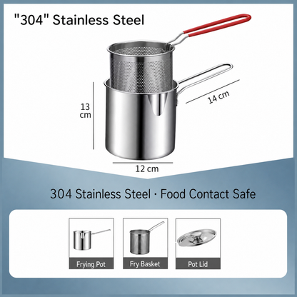 Stainless Steel Frying Pot 7.1 inch 1.5 Quart Set of 2