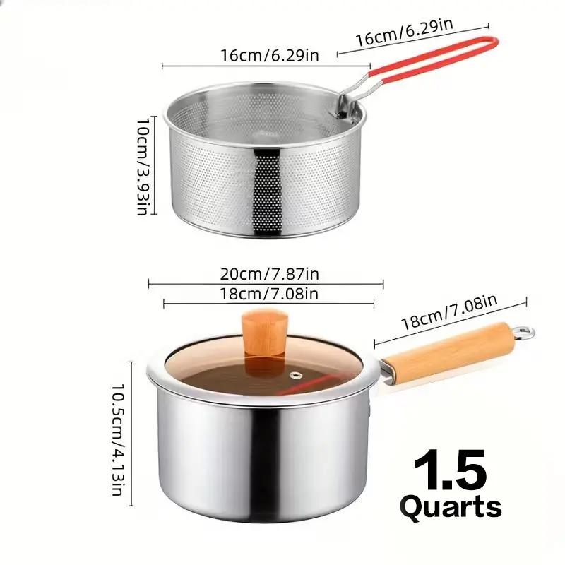 Stainless Steel Frying Pot 7.1 inch 1.5 Quart Set of 2