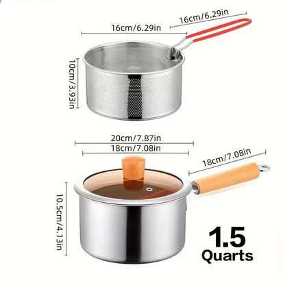 Stainless Steel Frying Pot 7.1 inch 1.5 Quart Set of 2