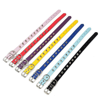 Studded Dog Collar PU Leather and Metal Set of 2