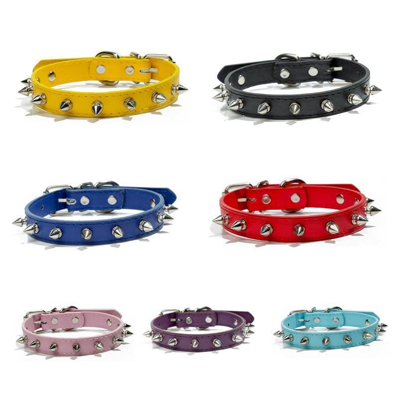 Studded Dog Collar PU Leather and Metal Set of 2